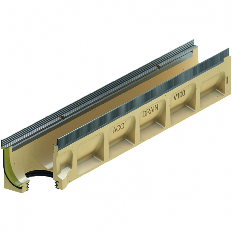 ACO Drain Multiline Seal in V100 Entwässerungsrinne ohne Sohlengefälle mit senkrechtem Rohranschluss, Edelstahl, 1000 mm,5.0.2 Image