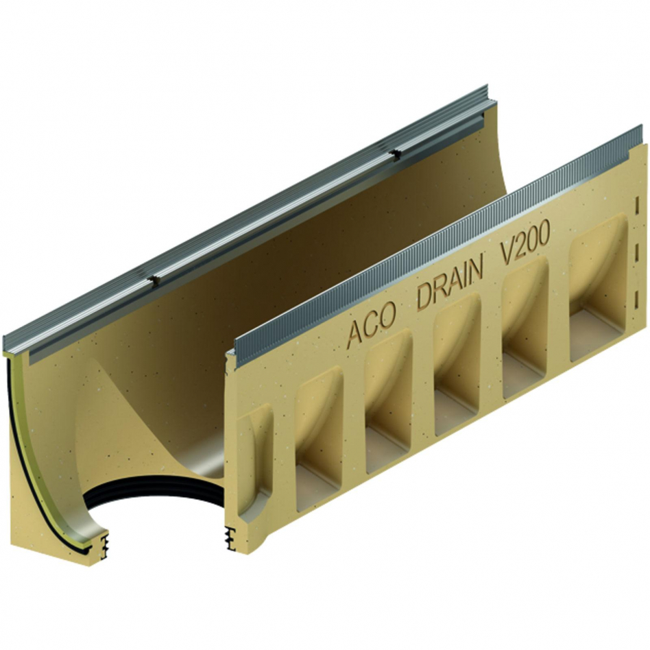 ACO Drain Multiline Seal in V200 Entwässerungsrinne ohne Sohlengefälle mit senkrechtem Rohranschluss, Stahl verzinkt, 0.0.2,1000 mm Image