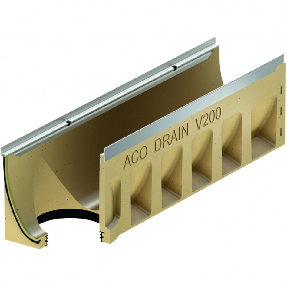 ACO Drain Multiline Seal in V200 Entwässerungsrinne ohne Sohlengefälle mit senkrechtem Rohranschluss, Edelstahl, 10.0.2,1000 mm Image