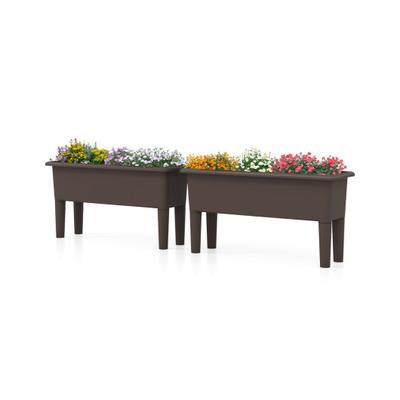 Costway 2 Pieces Raised Garden Beds Self-Watering Planter Box with Detachable Legs and Drainage Hole-Coffee