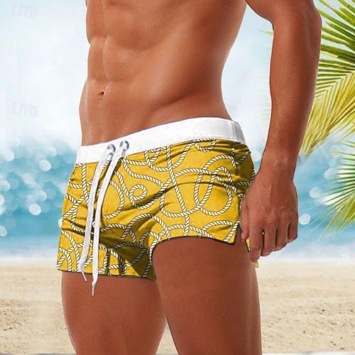 Herren Geometrisches Muster Badehosen Badeshorts Boardshorts Mittlere Taille Mode Designer Ferien Strand Schwimmbad Kordelzug Tasche Elastischer Bund Designer Bekleidung Image