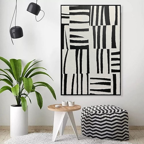 handgemachtes Ölgemälde Leinwand Wandkunst Dekoration abstrakt schwarz und weiß Minimalismus modern für Wohnkultur gerollt rahmenlos ungedehntes Gemälde Image