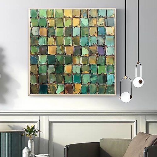 handgemachtes originales grünes Farbblock-Ölgemälde auf Leinwand, abstraktes Kunstgemälde für die Wohnungsdekoration mit gespanntem Rahmen/ohne Innenrahmen Image