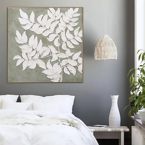 handgemachtes Ölgemälde auf Leinwand, Wandkunst, Dekoration, moderne abstrakte strukturierte Blumenpflanze für die Inneneinrichtung, gerolltes, rahmenloses, ungedehntes Gemälde Image