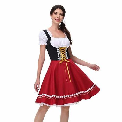 Damen Oktoberfest Bier Dirndl Trachtenkleider Magd Bayerisch Deutscher Wiesn Traditioneller Stil Stoffkleid für das Oktoberfest Image
