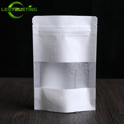 100pcs Stand Up White Paper Frosted Window Ziplock Bag Resealable Snack Nuts Coffee Powder Biscuits