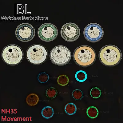 BLIGER New Original NH35A Movement Green/Blue Luminous Calendar Disc Blue Green Gold Datewheel High