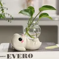 Vase en verre transparent avec base en bois vase en céramique pour plantes hydroponiques lapin