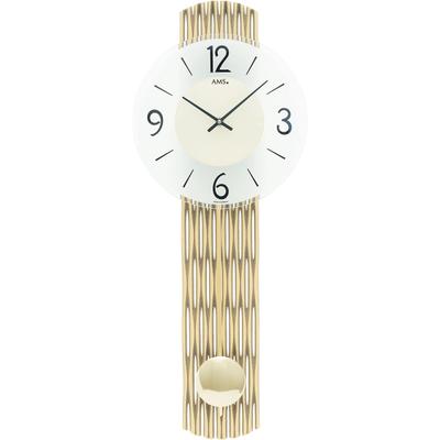 Pendelwanduhr AMS, gold (goldfarben), Wanduhren, B/H/L: 23cm x 6cm x 62cm, Quarzuhr,Holzgehäuse,Esszimmer,Wohnzimmer,Made in Germany Image
