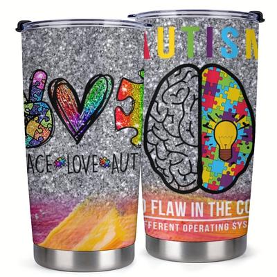 TEMU 1pc 20oz Tumbler Cup With Lid, Autism, Peace, Love, Gifts For Family, For Home, Office, Travel, Coffee Mug, Valentine's Day Gift