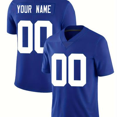 TEMU Customized Name And Number Embroidery Men's Short Sleeve V-neck American Football Jersey, Breathable Loose Rugby Jersey For Summer Training