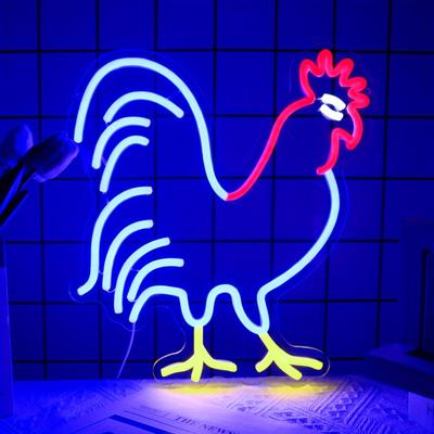 TEMU 1pc, Rooster Neon Sign, Red Blue Led Neon Signs, Chicken Neon Light For Wall Decor Animal Neon Lights Room Decor, Birthday Party Gifts