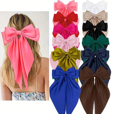 TEMU 12pcs Elegant Satin Long Ribbon Bow Shaped Hair Clip For Women's Fashion, Back Spoon Hair Clip For Women's Hair Accessories