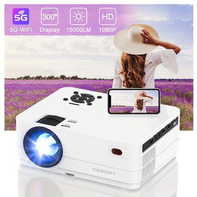 TEMU 1080p 5g Bt Projector, Cebory 15000lm Hd Movie Projector, 300" Display For 4k , Compatible Ios//pc//ps4/tv