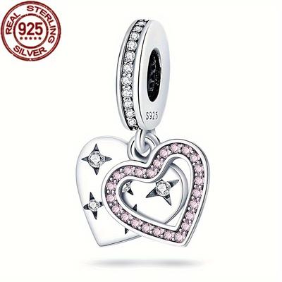 S925 Sterling Silver Star Heart 2 Piece Love Pendant Suitable For Original Bracelet Beads Diy Women's Jewelry Festival Engagement Gift New Silver Weight 3g