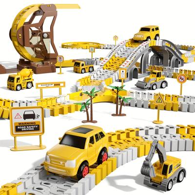 Race Tracks Toys Gifts For 2 3 4 5 Year Old Boys Kids, 299 Pcs Construction Race Tracks Boys Toys, 6 Pcs Engineering Cars Create A Engineering Road, 2 3 4 5 Year Old Boys Toys Birthday Gifts