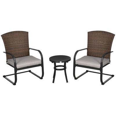 Bistro Set mit Sitzkissen aus Stahl, Polyester, braun