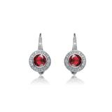 Genevive Sterling Silver With Round Colored Cubic Zirconia Drop Euro Earrings - Red