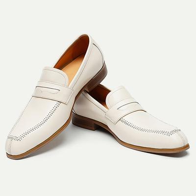 Elegant Men's White Leather Loafers with Classic Penny Slot - Perfect for Business Casual and Formal Occasions