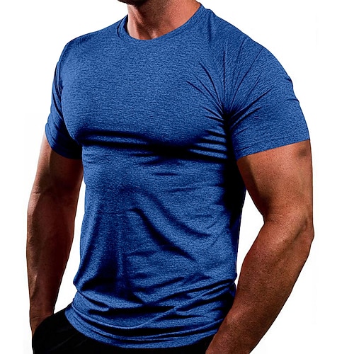 Herren T-Shirt Kurzarm Rundhalsausschnitt T-Shirt Muskelshirt Kurzarmhemd Außen Schnelltrocknend Training Weich Schweißableitend Sommer Polyester Schwarz Weiß Marinenblau Fitnessstudio Klettern Image