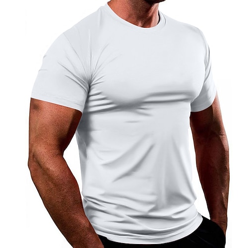 Herren T-Shirt Kurzarm Rundhalsausschnitt T-Shirt Muskelshirt Kurzarmhemd Außen Schnelltrocknend Training Weich Schweißableitend Sommer Polyester Schwarz Weiß Marinenblau Fitnessstudio Klettern Image