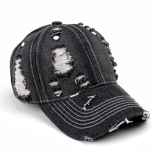 Herren Cap Basecap Sonnenhut Kappe Schwarz Dunkel Blau Baumwolle Zerrissen Modisch Brautkleider schlicht Strasse Täglich Glatt Einstellbar Sonnenschutz Atmungsaktiv Image