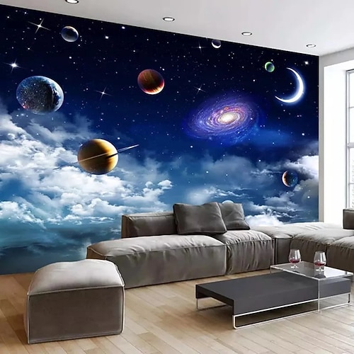 3D-Wandbild Tapete Sonnensystem Galaxie Planet Wandaufkleber zum Aufdruck, abziehen und aufkleben, entfernbares PVC / Vinylmaterial, selbstklebend / selbstklebend erforderlich, Wanddekoration, Image