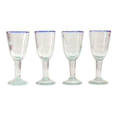 Bubbly,'Handblown Recycled Glass Cobalt Blue Rim Wine Glasses'
