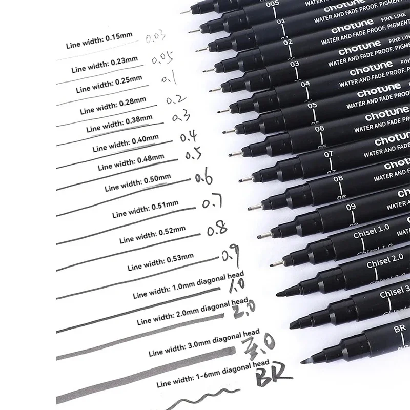 3/15 Spitzen schwarze Pigment-Mikrostift-Fineliner-Tintenstifte, Zeichnungskünstler-Illustrationsstifte Multiliner zum Skizzieren, Anime-Manga-Design Image