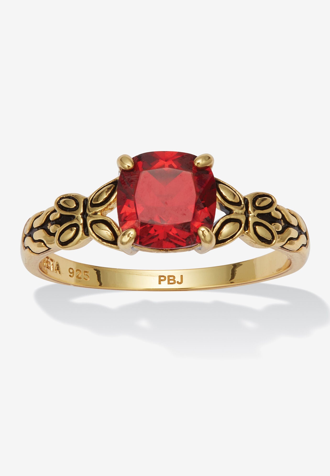 Women's Cushion Cut Birthstone Ring In Gold-Plated Sterling Silver by PalmBeach Jewelry in July (Size 10)