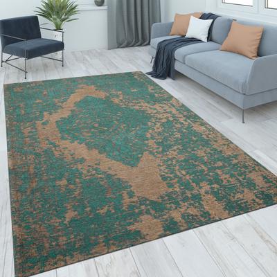 Teppich PACO HOME "Mariba 200", blau (türkis), B:80cm H:13mm L:150cm, Polyester, Baumwolle, Teppiche, Kurzflor, meliert, Orient-Optik, Hoch-Tief Effekt, Wohnzimmer Image