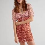 Free People Dresses | Free People Tessa Ruched Mini Dress In Primrose Combo Pink Floral Size Xs | Color: Pink | Size: Xs