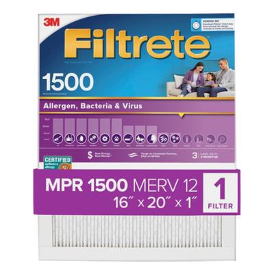 3M Filtrete 16" x 20" x 1" MPR 1500 High-Performance Allergen, Bacteria, and Virus Air Filter 7100203142