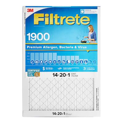 3M Filtrete 14" x 20" x 1" MPR 1900 Premium High-Performance Allergen, Bacteria, and Virus Air Filter 70009120679