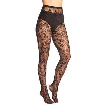 Plus Size Women's Textured Pattern Tights by Comfort Choice in Black Floral (Size 4X)