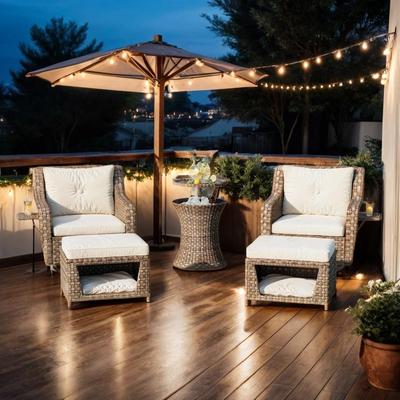 5-Pieces Outdoor Patio Sofa Set with Pet House and Ottomans, Beige