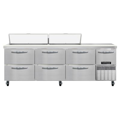 Continental RA93SN18-D 93" Sandwich/Salad Prep Table w/ Refrigerated Base, 115v, Stainless Steel, 6 Drawers