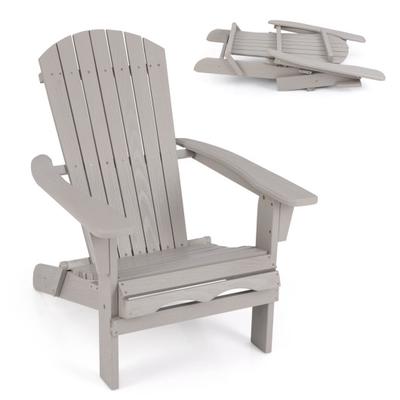 Costway 1 Piece Folding Adirondack Chair with High Backrest and Wide Armrests-Gray