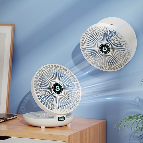 tragbarer wandmontierter Tischventilator - 3 Geschwindigkeiten, leiser bürstenloser Motor, kleiner Schreibtischventilator mit Aufladung über USB Typ C, faltbarer Luftkühler für Zuhause, Büro und unterwegs, 1 Stück Image