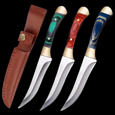 7.6-inch pocket knife with stainless steel blade and colorful wood handle with sheath, perfect for