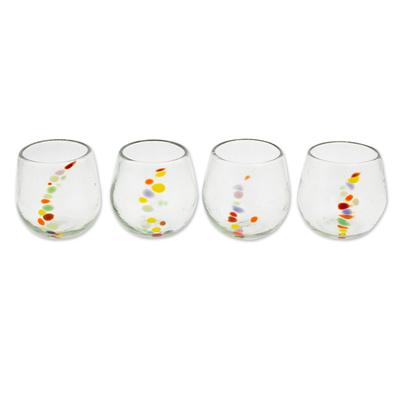Happy Trails,'Hand Blown Recycled Colorful Dot Stemless Glasses (Set of 4)'