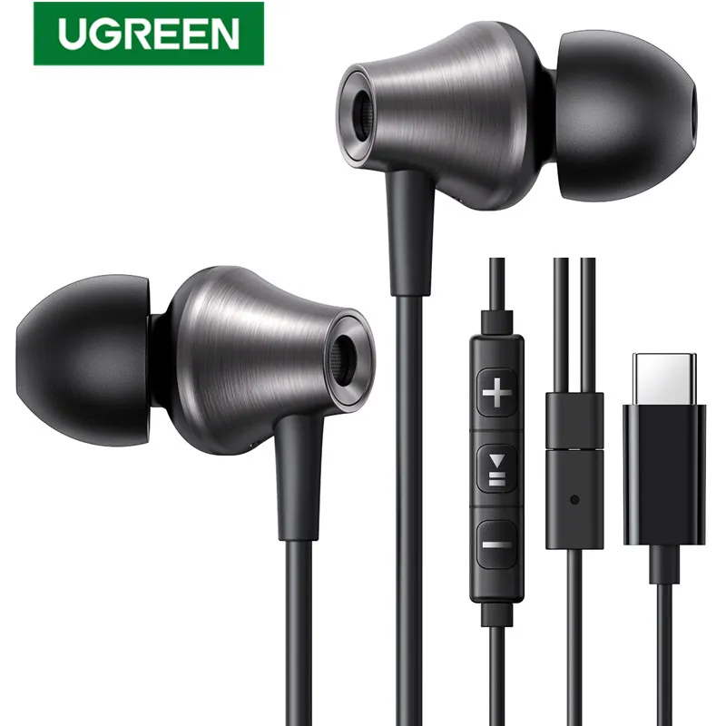 UGREEN Auricolari cablati USB tipo C da 3,5 mm con microfono, Auricolari cablati Cuffie stereo HiFi, per la maggior parte con jack da 3,5 mm