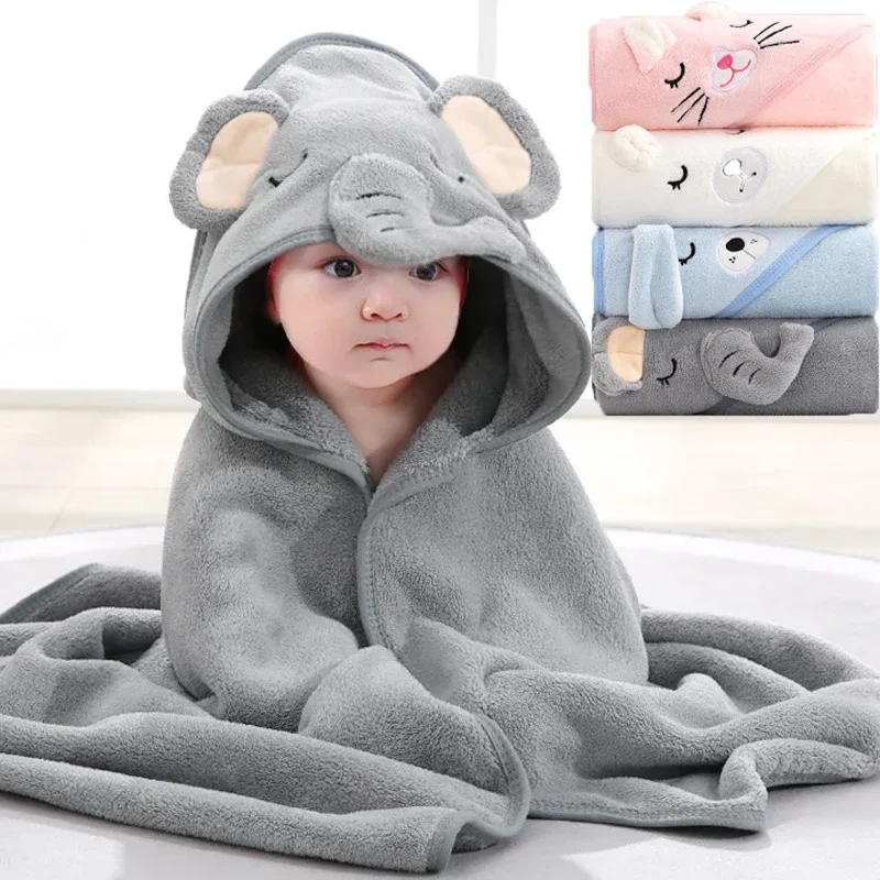 Cartoon Tier Baby Mit Kapuze Badetücher Kleinkind Bademantel Warme Schlafen Swaddle Wrap für Jungen Mädchen Neugeborenen Weiche Handtuch Decke Image