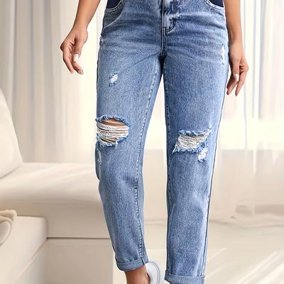 Women's Maternity Solid Ripped Denim Pants, Casual...