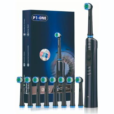 Electric Toothbrush With 8 Brush Heads, Round Head Design, Full-body Waterproof, Long Standby, Rotating Bristles For Thorough Cleaning