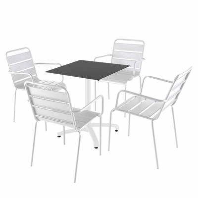 Tisch 60x60 cm kippbar schwarz und 4 Stühle aus weißem Metall