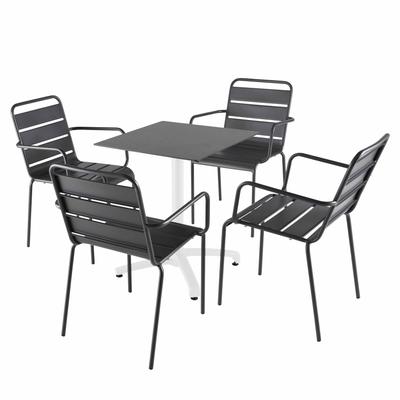 Tisch 60x60 cm neigbar Schiefer und 4 Stühle aus grauem Metall
