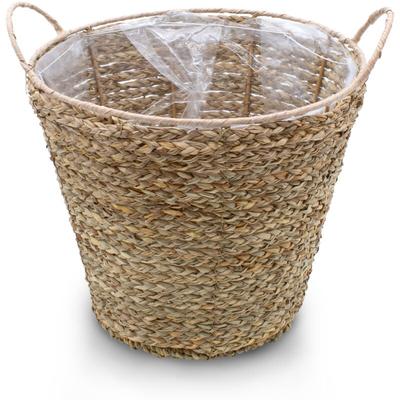 Seegras Pflanzkorb natur mit Henkel - 27 x 24 cm - Pflanztopf mit Folie ausgekleidet - Deko