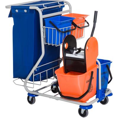 Homcom - Putzwagen Reinigungswagen 4 Fahreimer Wischwagen Systemwagen mit Rollen Blau Orange 93 x