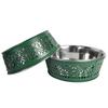 American Pet Supplies Country Living Set Of 2 Stainless Steel Farmhouse Style Dog Bowls - Green